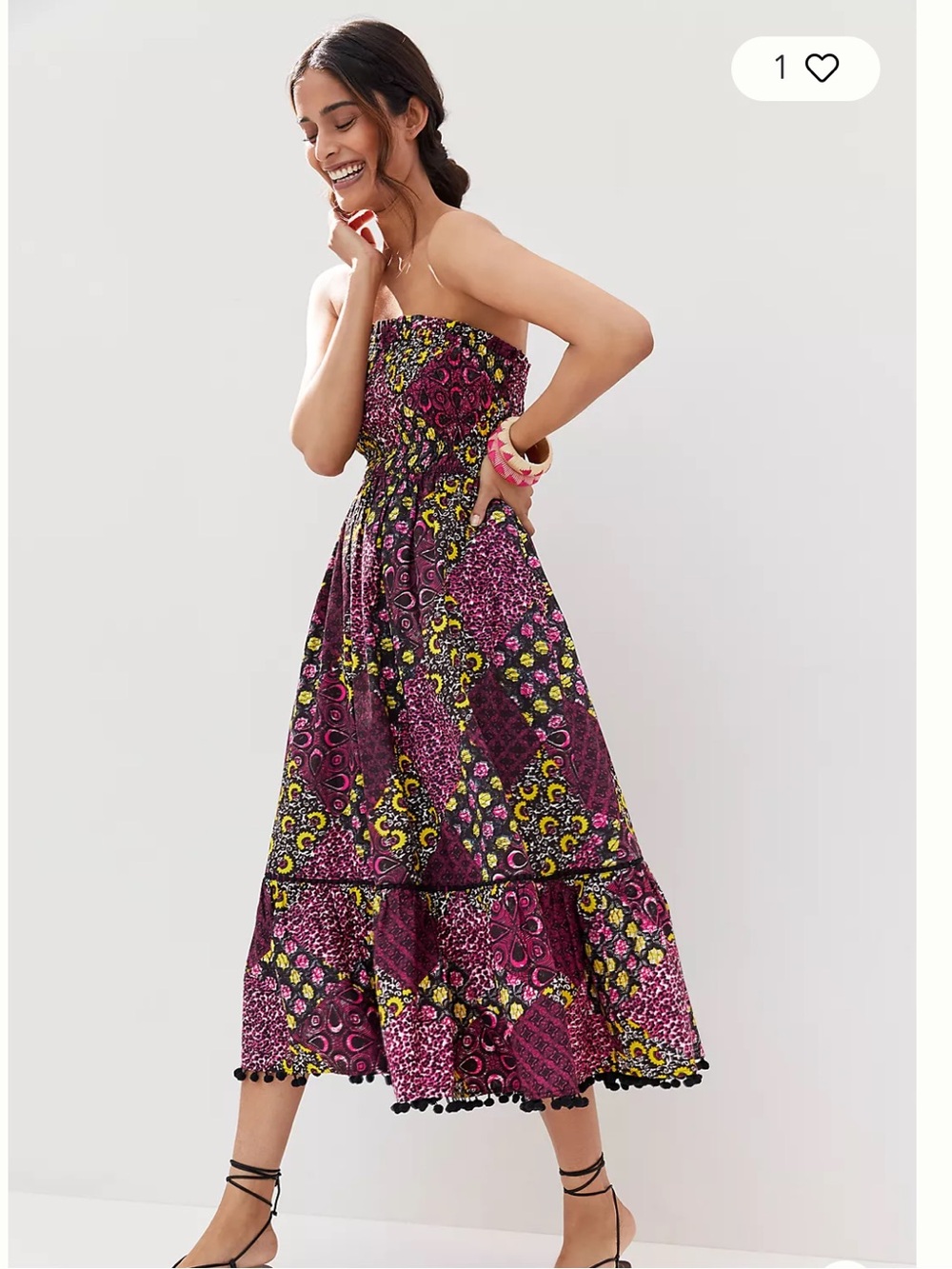Anthropologie Smocked Abstract MIDI Dress size Large